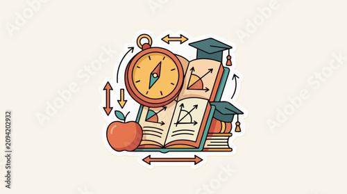 Education symbols apple book compass graduation caps math diagrams