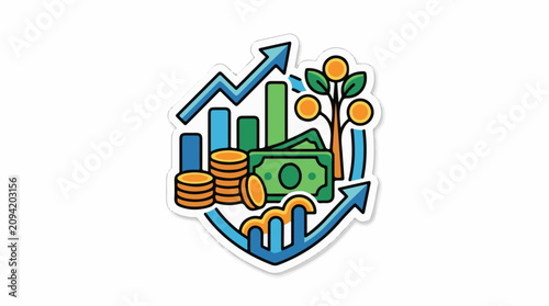 Financial growth chart with money and investment tree