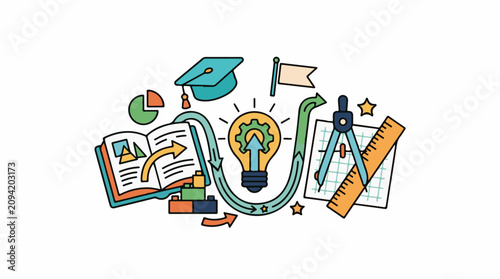 Educational icons depicting knowledge and innovation journey