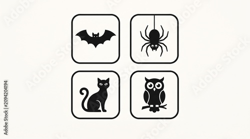 Halloween Animal Icon Set Bat Spider Cat Owl Vector