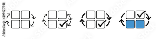 Φωτογραφία Four grid icons with rotating arrows and checkmarks for workflow or system iteration visualization