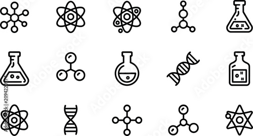 Quadro su tela Chemistry science and biotechnology laboratory line icon set vector illustration