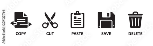Fotografi Professional data management icons for copy cut paste save delete file operations on digital systems