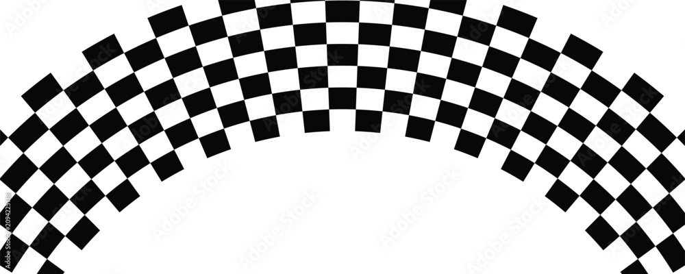 Fototapeta premium Ribbon with race flag or checkerboard pattern in diagonal arrangement. Chess game or rally sport car competition background. Slanted black and white checkered texture