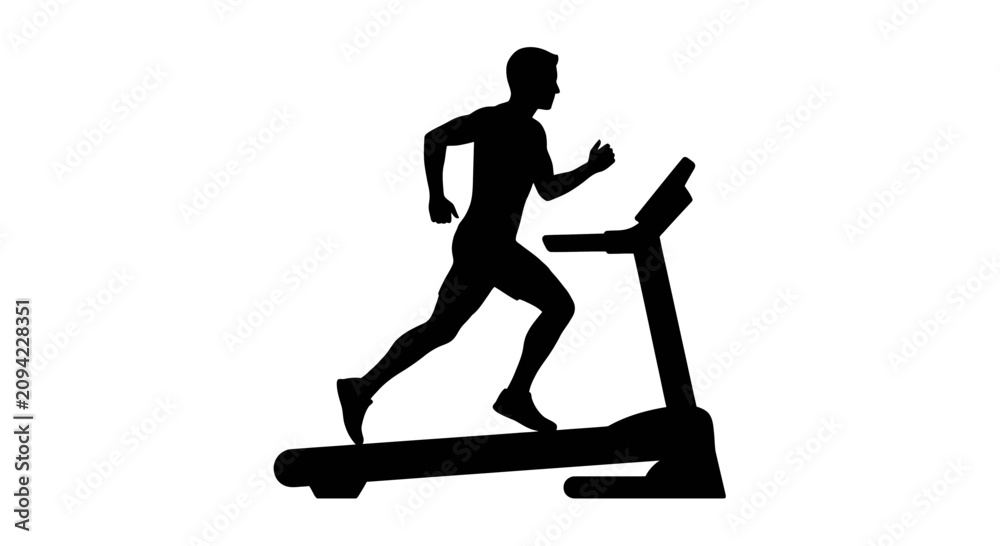 Fototapeta premium Silhouette of man running on a treadmill.