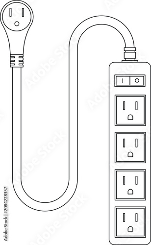 US Power Strip Type B Outline Icon Illustration on White Background