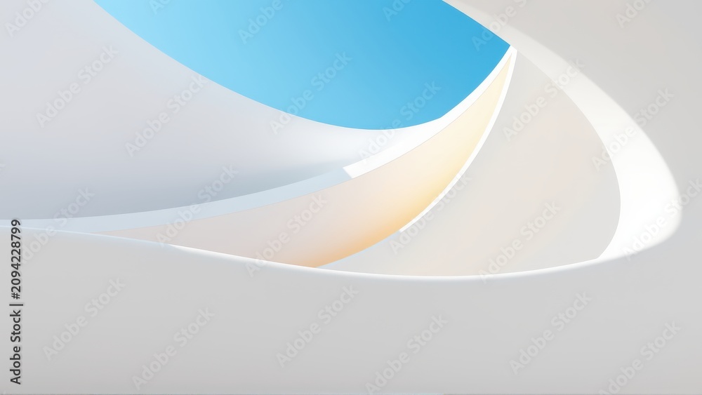 Obraz premium Abstract paper layers create flowing shapes. Soft colors blend, suggesting depth, light, minimalism. Clean design evokes calm feeling.