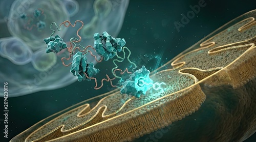 Protein binding to mitochondrial inner membrane, detailed molecular science animation.
