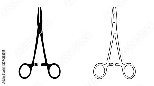 Obraz na plátně Surgical forceps black and white line drawing illustration