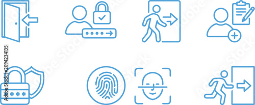 Data security and user identity authentication icon collection for cybersecurity concepts with security password fingerprint biometric authentication cybersecurity identity protection business