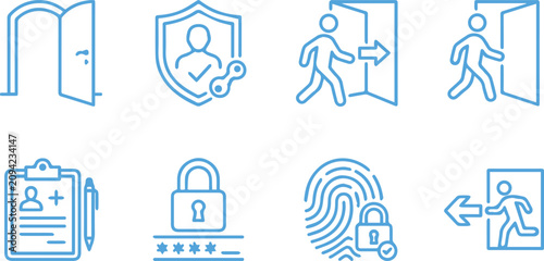 Cybersecurity icon collection featuring user access protection and biometric verification security password fingerprint authentication cybersecurity identity protection technology encryption