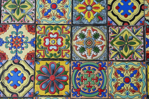 Colorful Mexican Talavera ceramic tiles texture background pattern
