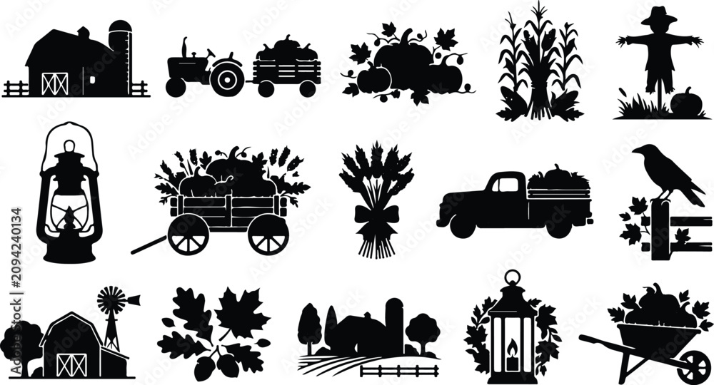 Obraz premium Fall farm silhouette icons