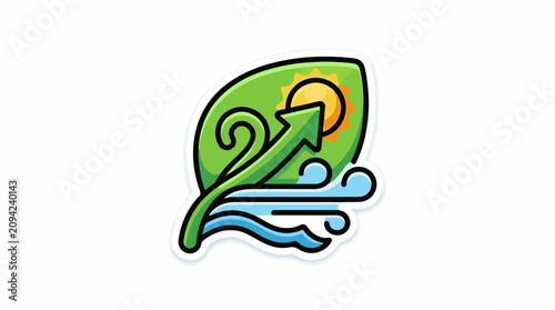 Green leaf with sun arrow and wind illustration