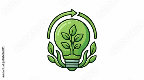 Green lightbulb with plant and recycling arrows symbolizing eco-friendly energy