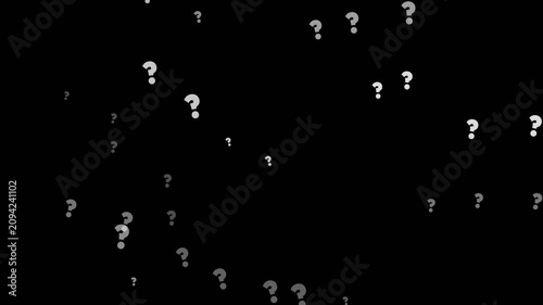 Floating white question marks drift across a dark void in this seamless loop digital motion background animation video effect