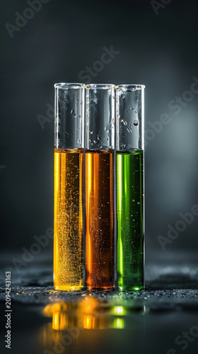 Different Fuel Colors in Laboratory Glass Tubes with Scientific Style