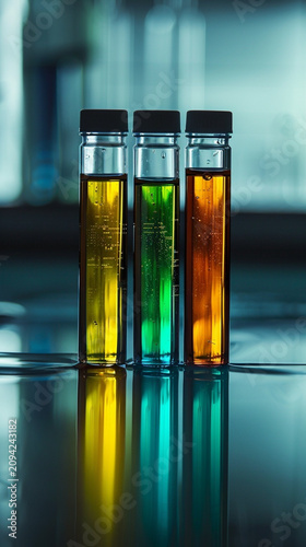 Different Fuel Colors in Laboratory Glass Tubes with Scientific Style