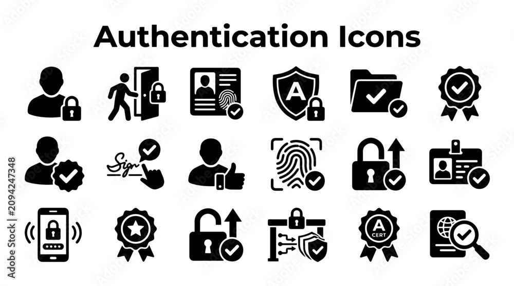 Obraz premium Set of authentication icons. Digital security symbols for user verification. Cyber safety interface.
