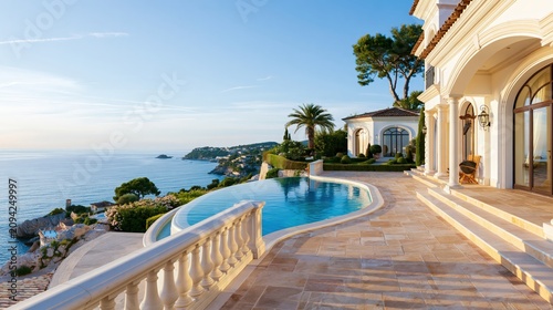 Luxury mediterranean villa showing infinity pool with panoramic sea views along the french riviera coastline