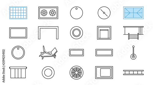 Top view rooftop architectural elements icons