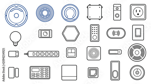 Smart home devices outline vector icons