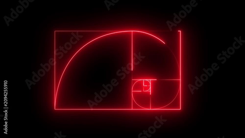 Glowing Neon Golden Ratio Spiral Loop - Neon Light Fibonacci Sequence Animation