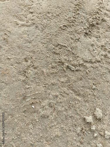 A close-up view of a coarse natural sandy ground surface featuring scattered pebbles and grit in a bright outdoor environment, conveying a raw, gritty, and weathered texture for earthy backgrounds.