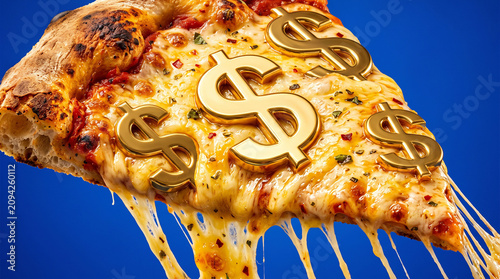 Pizza slice with dollar signs