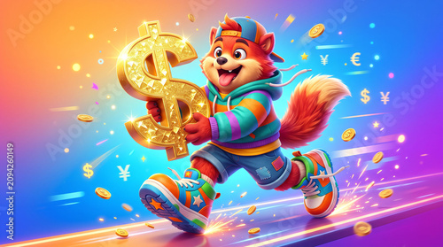 Cartoon animal running money
