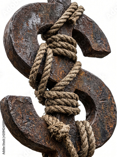 Rusty dollar sign bound rope