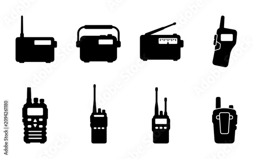 Foto Radio Icons Set: Walkie Talkies, Portable Radios, Communication Devices, Vector