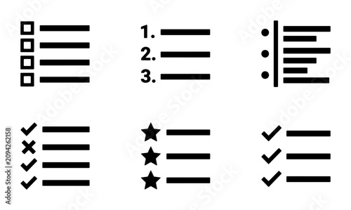 Tablou pe pânză Checklist Icons Set, Bullet Points, Numbered Lists, Star Ratings, Task Managemen