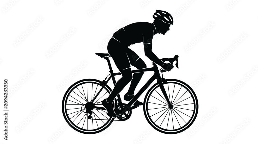 Fototapeta premium Silhouette of a cyclist riding a bicycle, black and white vector illustration