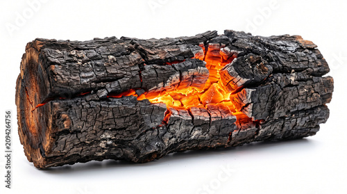 Burning firewood log isolated