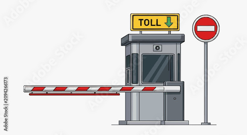 Fotografie Toll Booth Barrier Blocked Vehicle Access.