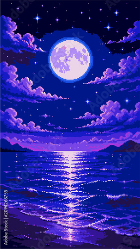 8 Bit Anime Abstract Pixel Art Background, Retro Fantasy Sky Vertical Wallpaper	
