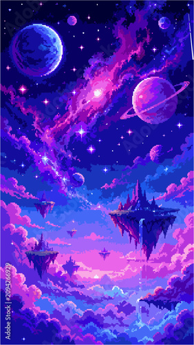 8 Bit Anime Abstract Pixel Art Background, Retro Fantasy Sky Vertical Wallpaper	

