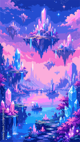 8 Bit Anime Abstract Pixel Art Background, Retro Fantasy Sky Vertical Wallpaper	

