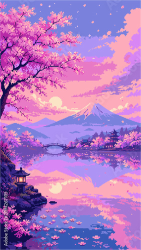 8 Bit Anime Abstract Pixel Art Background, Retro Fantasy Sky Vertical Wallpaper	
