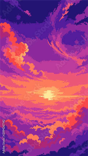 8 Bit Anime Abstract Pixel Art Background, Retro Fantasy Sky Vertical Wallpaper	
