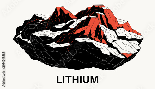 Vászonkép Very beautiful realistic vector illustration of raw lithium mineral featuring crystalline rock texture and a bold label reading LITHIUM, isolated on white background