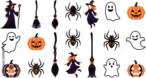 Tableau sur toile Halloween collection including witches ghosts pumpkins spiders and broomsticks w