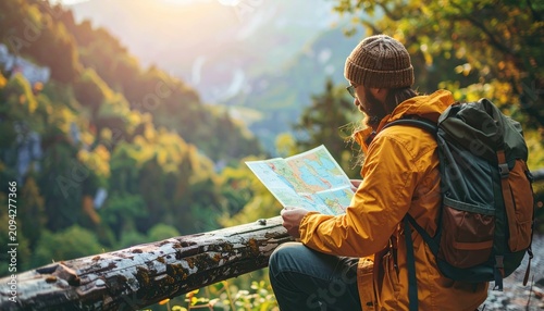 Outdoor travel concept featuring map reading during a sightseeing adventure