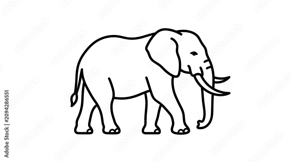 Fototapeta premium Elephant Outline Drawing - Simple Line Art Animal Illustration