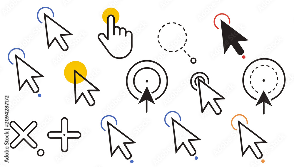 Obraz premium Computer mouse cursors set. Digital pointer icons. Web interface design.