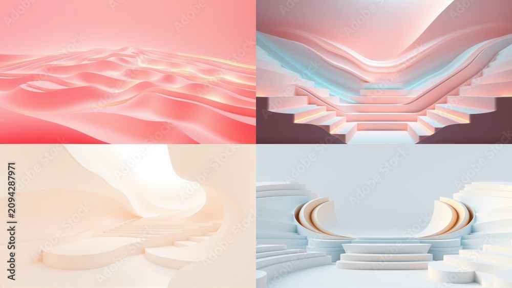 Fototapeta premium Abstract backgrounds, soft colors, flowing shapes. Minimalist design, elegant curves, modern aesthetic. Light, shadow, texture present.
