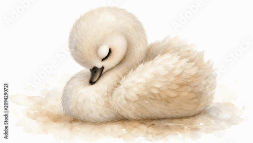 Photos Calm Little Swan Resting isolated watercolor vector illustration svg