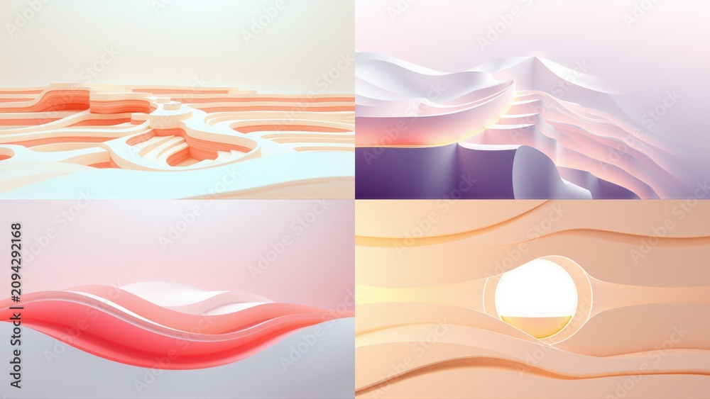Fototapeta premium Abstract fluid shapes, soft gradients, warm colors dominate composition. Minimalist design, smooth textures, modern aesthetic.