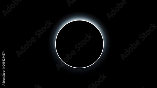 Glowing black sphere with thin white outline on dark background with sphere outlined razor against stark dark line set against minimalist black